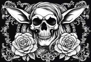 Skull and cross bones with blonde pig pig tail buns tattoo idea