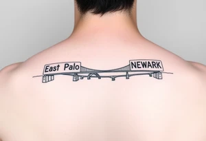 East Palo city sign and Newark city sign on opposite sides of a bridge going across water in California tattoo idea