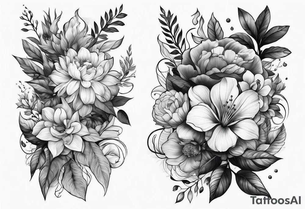 Nature sleeve with flowers leaves and trees tattoo idea