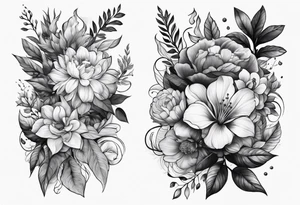 Nature sleeve with flowers leaves and trees tattoo idea