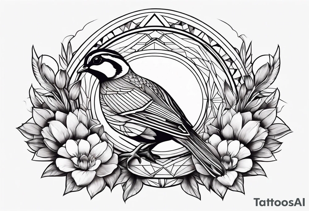 Quails, desert flowers tattoo idea