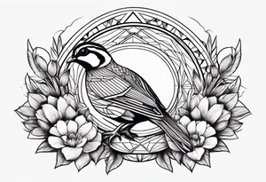 Quails, desert flowers tattoo idea
