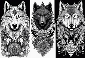 Nordic gods with runes wolves and ravens tattoo idea