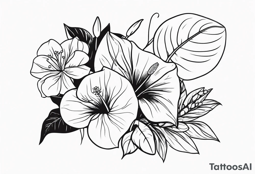Bouquet of Flowers with anthurium and carnation tattoo idea