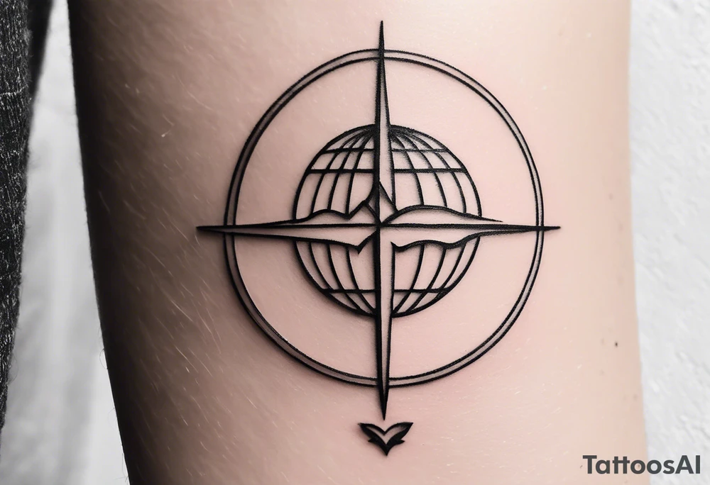a minimalistic, very small, fine line tattoo symbolizing my love to travel the world and explore new cultures while also including a symbol of my roots, my family and friends, who I am very grateful for tattoo idea