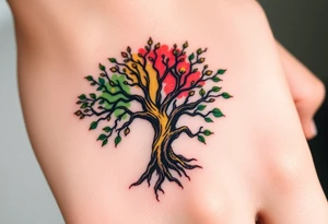 Vibrant tree of life Jamaican and Irish colours tattoo idea
