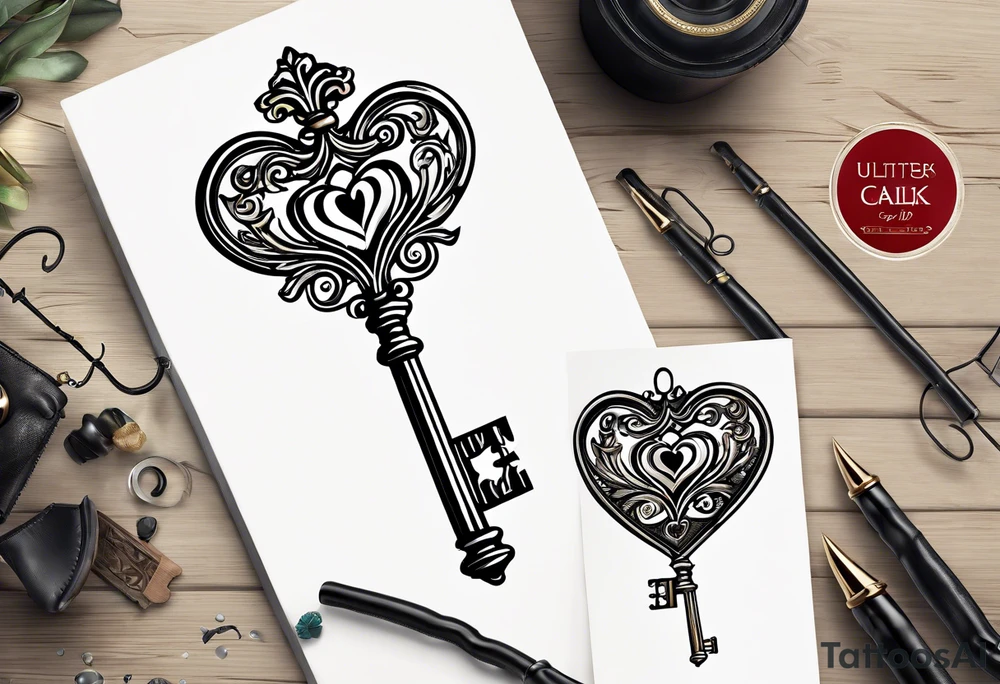 Heart shaped antique key tattoo idea
