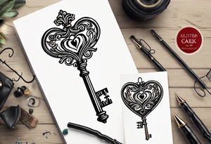 Heart shaped antique key tattoo idea