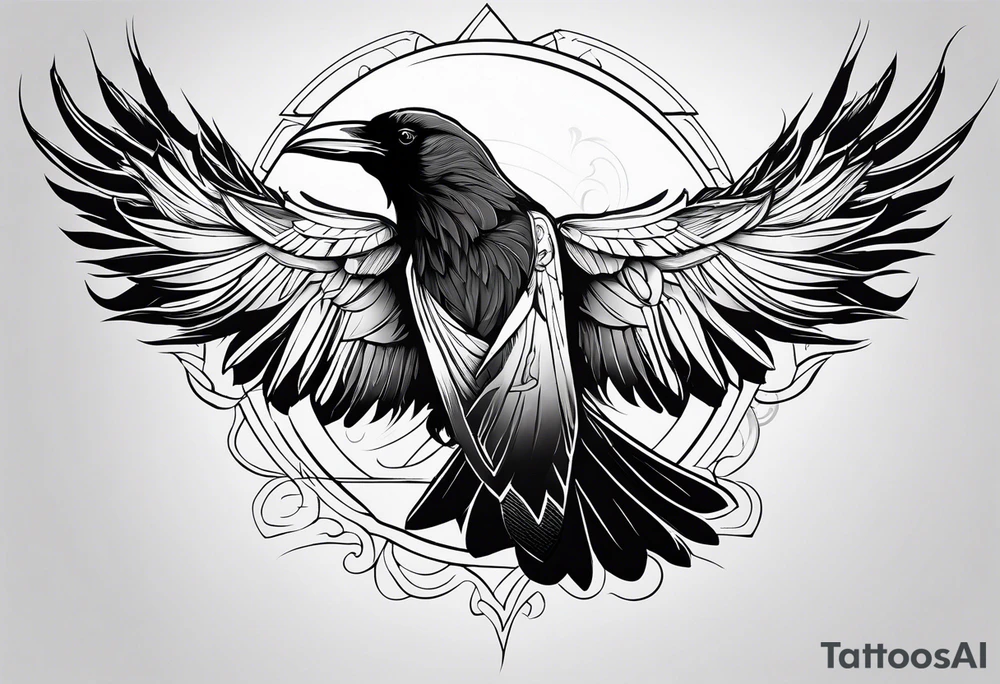 outline of a tall Raven tattoo idea