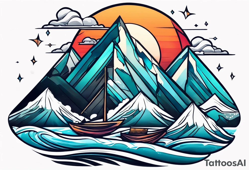 Mountains and ocean waves crashing diamond shape tattoo idea Mountains and ocean waves crashing diamond shape tattoo idea