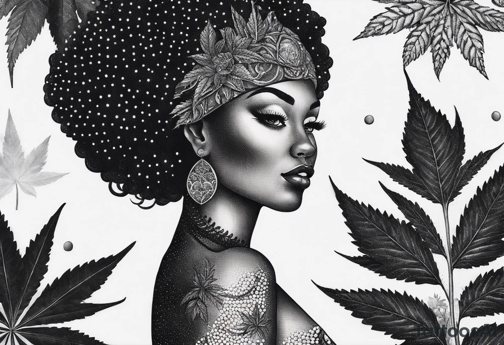 Black Goddess of marijuana tattoo idea