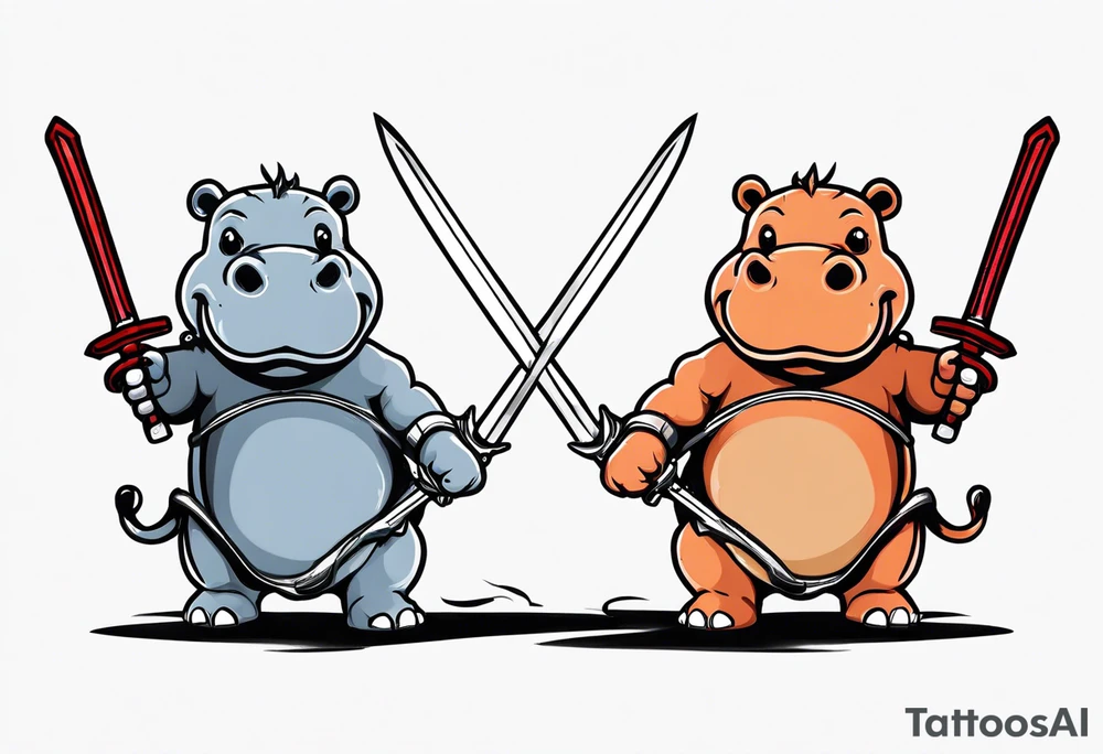 Baby hippo duel welding katanas tattoo idea