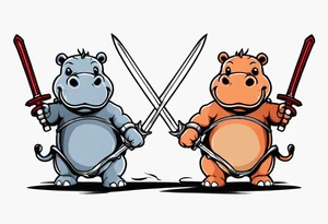 Baby hippo duel welding katanas tattoo idea