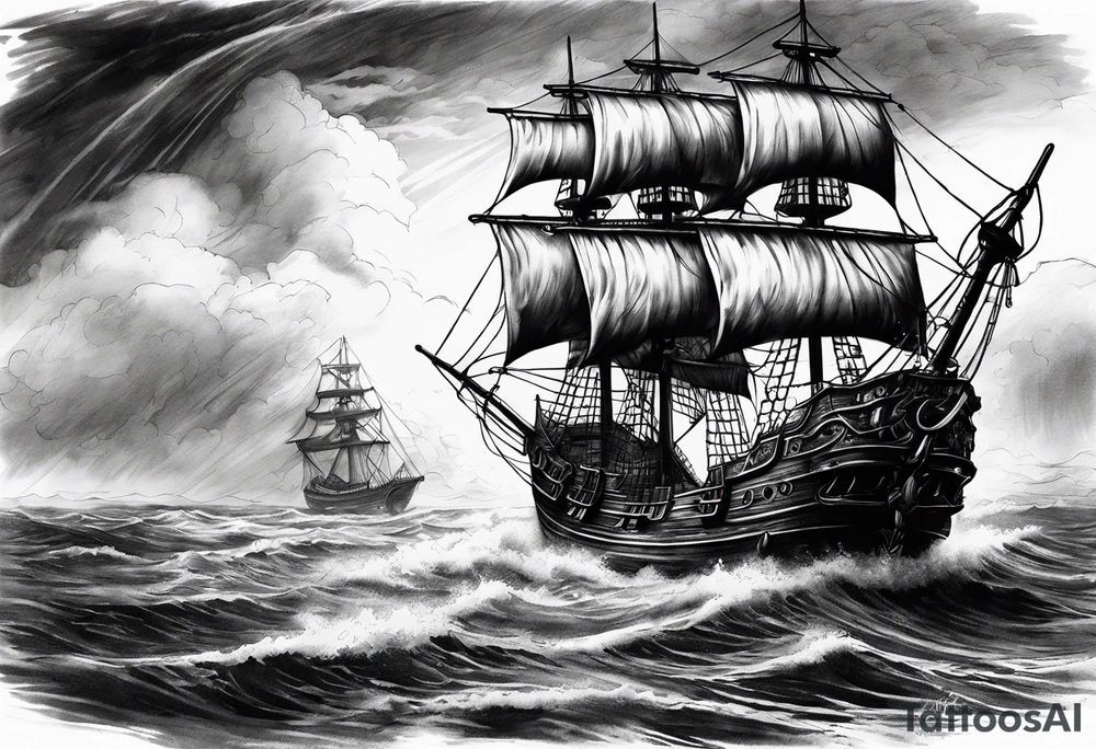 Pirate ship in a storm tattoo idea