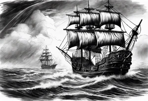 Pirate ship in a storm tattoo idea