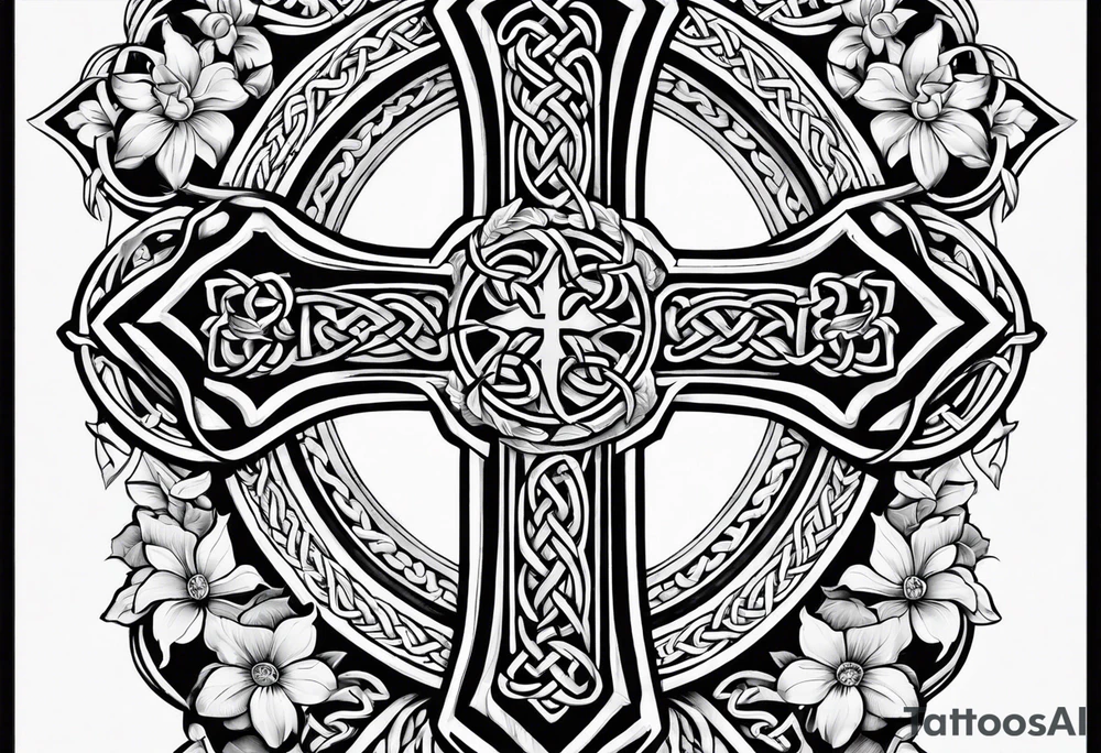 celtic cross with flowers tattoo idea