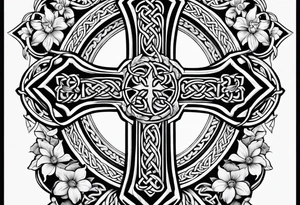 celtic cross with flowers tattoo idea