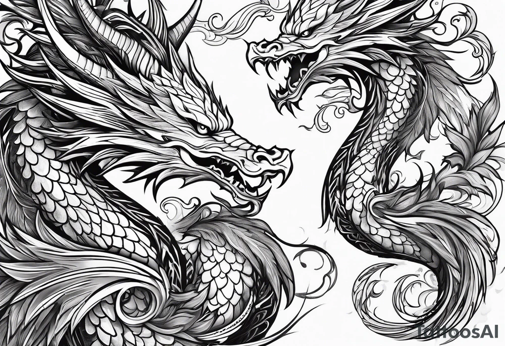 majestic  dragon and phoenix  in harmony and balance tattoo tattoo idea