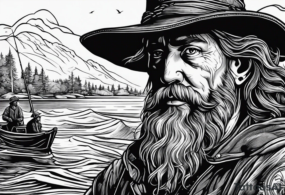 fisherman woodcut tattoo idea