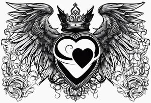 Heart, kings crown and wings tattoo idea