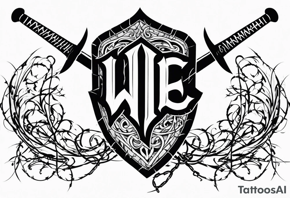 Valhalla
sword shield barbed  wire tattoo idea