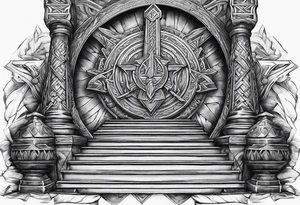 Valhalla sword shield axe Valknut stairs tattoo idea