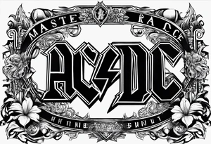 An image that represents the rock band ac/dc. Lyrics from their songs will be behind the image and act as a background tattoo idea