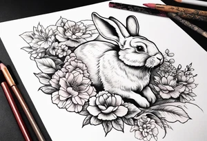 Rabbit and flowers tattoo idea