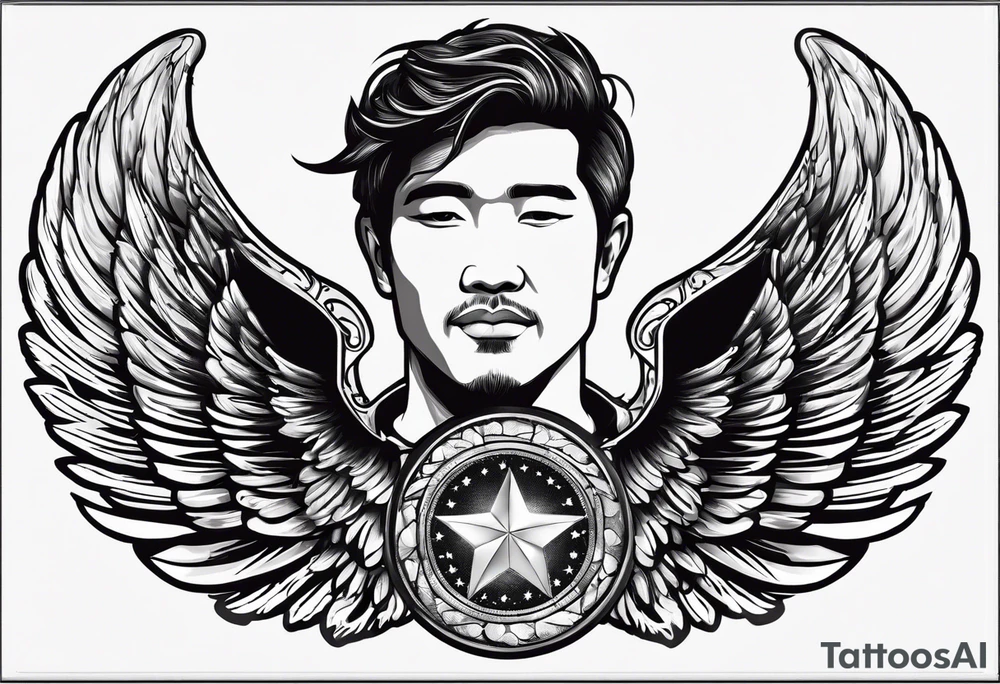 The word Glenn on a banner with angel wings tattoo idea