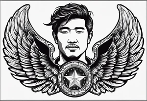 The word Glenn on a banner with angel wings tattoo idea