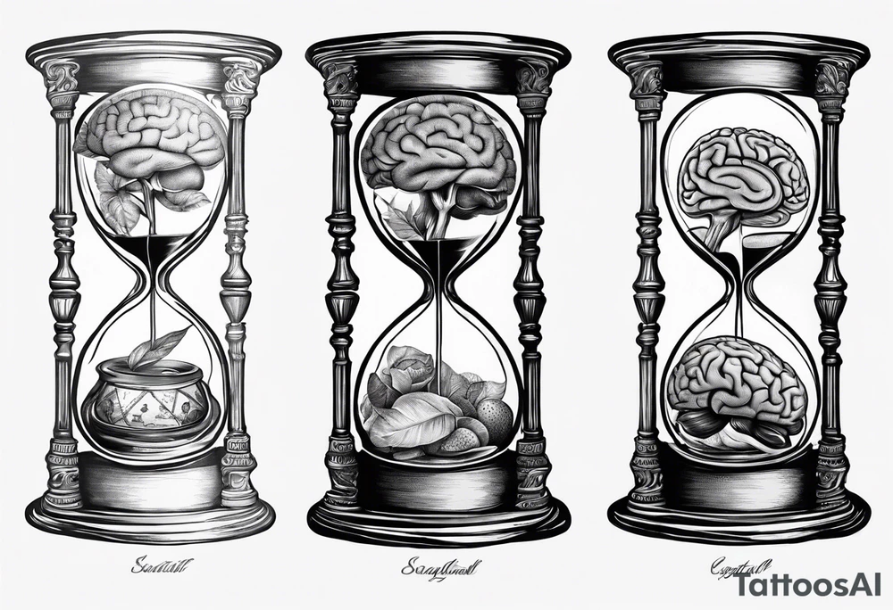 Sagittal brain and coguar inside hourglass. Brain in loterii level, coguar in an upper level tattoo idea