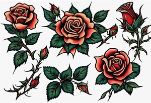 American Traditional rose with three american traditional flowers around it tattoo idea