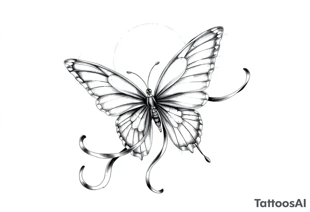 ethereal butterfly with flowing silk ribbons in moonlight tattoo idea