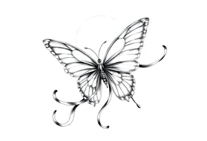 ethereal butterfly with flowing silk ribbons in moonlight tattoo idea