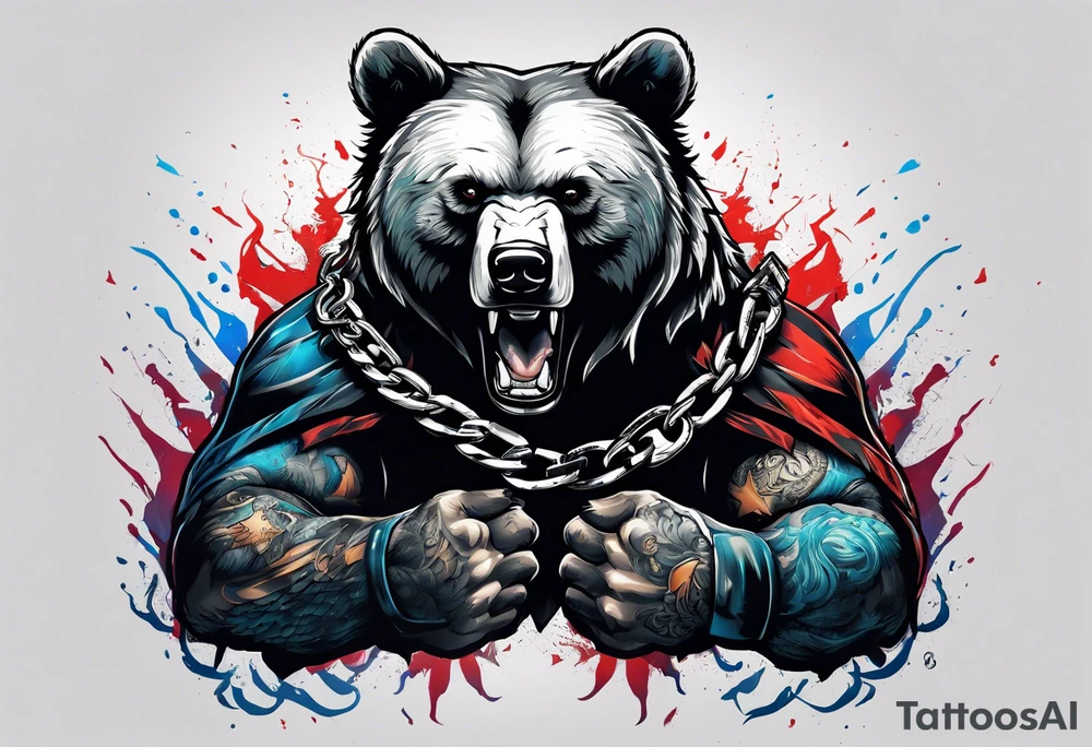 Bear breaking from chains and clawing his enemy tattoo idea