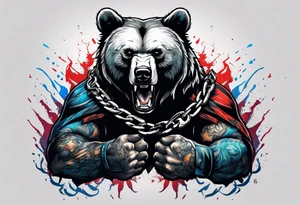 Bear breaking from chains and clawing his enemy tattoo idea