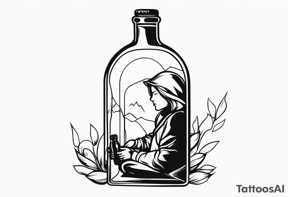 PERSON TRAPPED IN BOTTLE tattoo idea