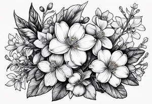 Winter sky, flowers, stars, violets, primroses, ash tree, daffodil, jonquil tattoo idea