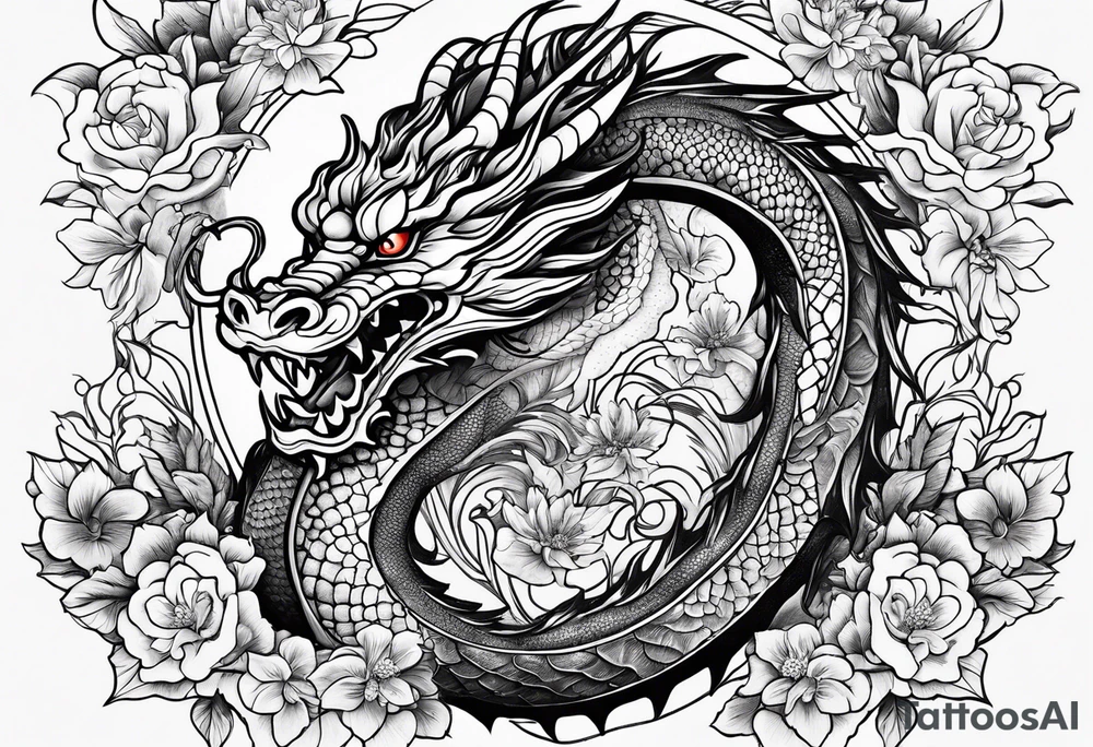dragon flowers tattoo idea