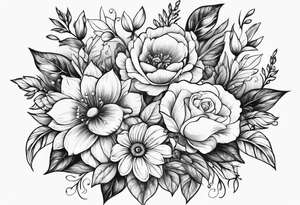 Flowers with love hearts with uplifting 
words in the heart tattoo idea