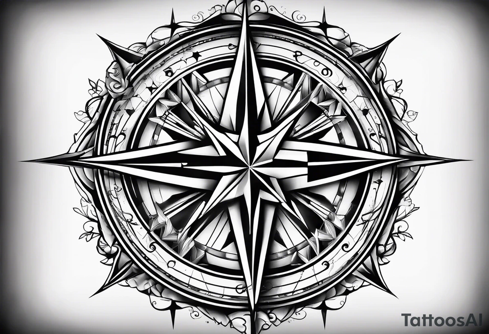 compass rose with long lines tattoo idea
