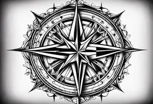 compass rose with long lines tattoo idea