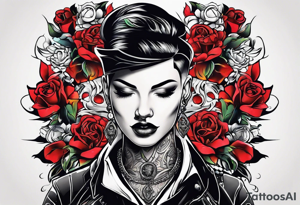 neck tattoo stencil about pain and struggle in new school or polka trash style tattoo idea