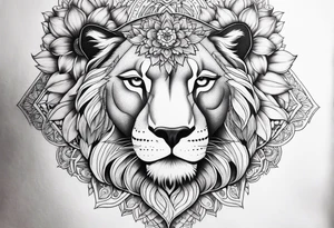Full back piece mandala lioness flowers tattoo idea