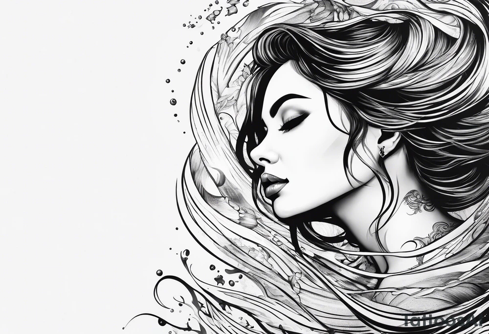 girl floating on still water with ripples bouncing off of her tattoo idea