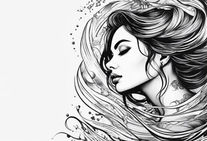 girl floating on still water with ripples bouncing off of her tattoo idea