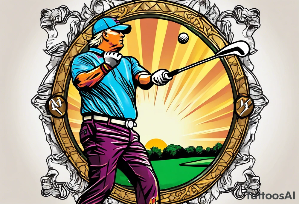 Golfer John Daly wearing the Infinity Gauntlet on one hand and holding a putter on the other hand on the 18th hole of the Masters. tattoo idea