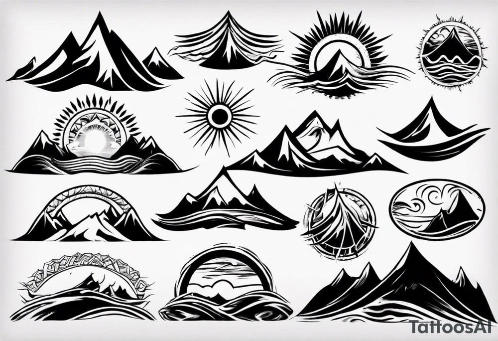 mountain with waves and sun tattoo idea