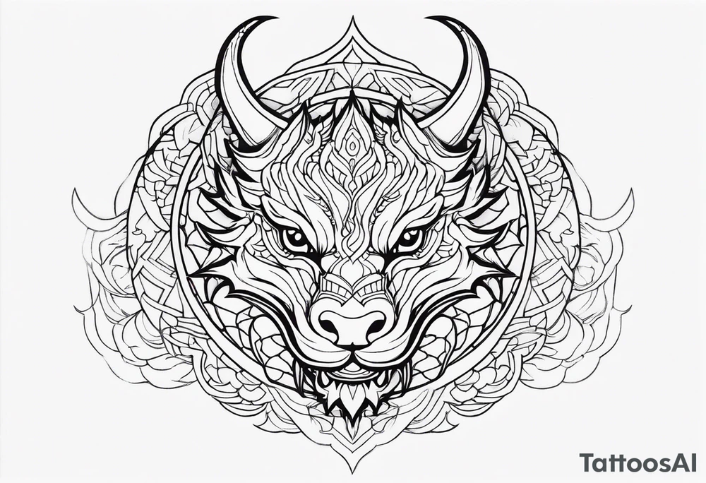 dragon head, mandala, facing front tattoo idea