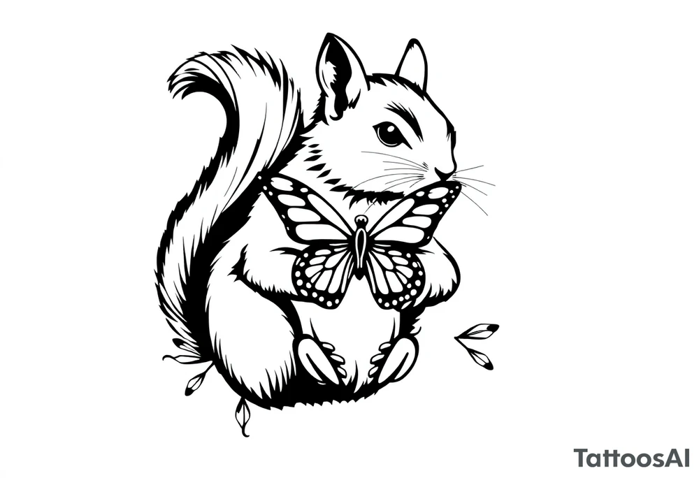 A Squirrel with a butterfly in hands tattoo idea
